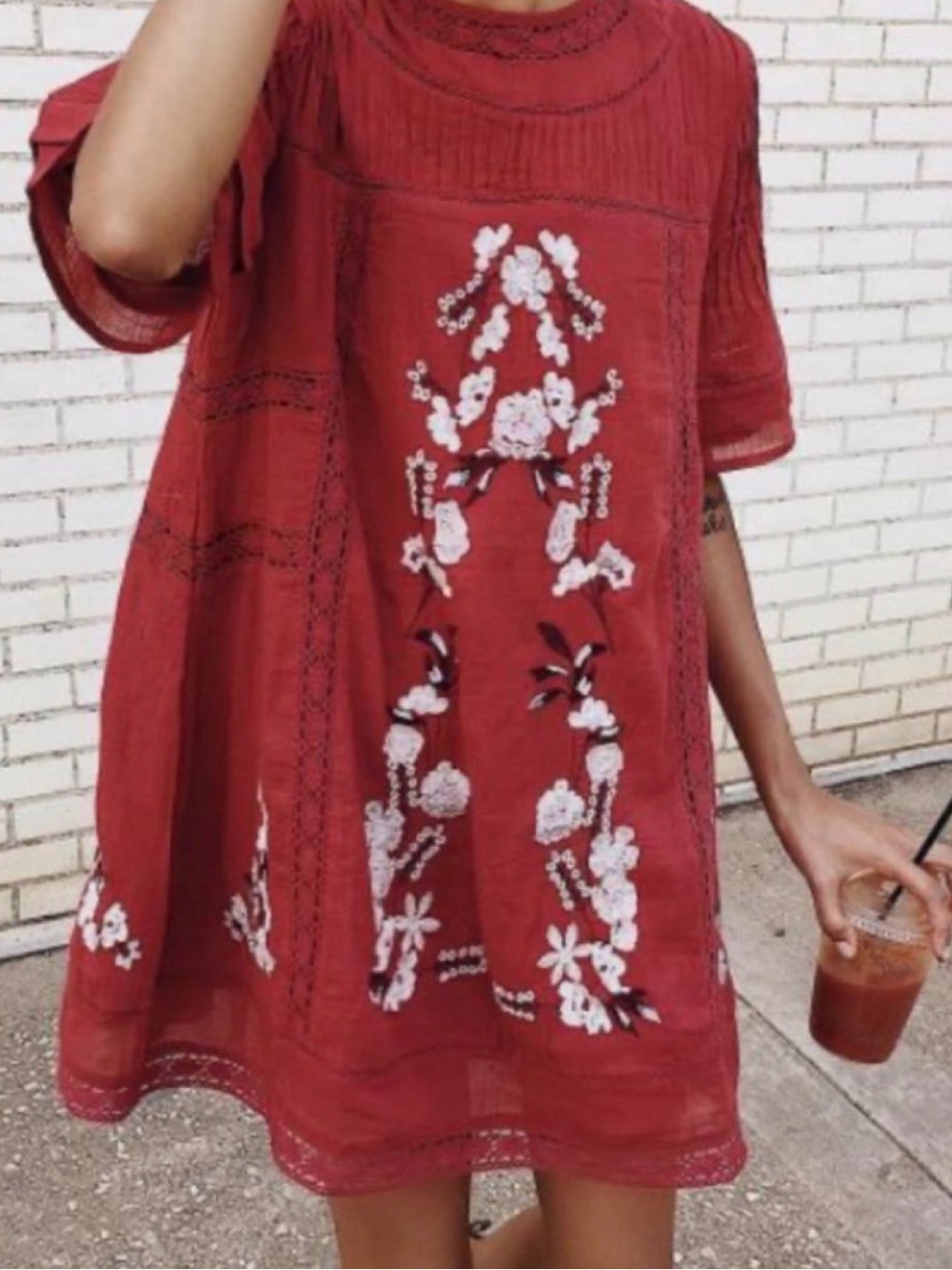 Free People Rust Red Embroidered Mini Dress